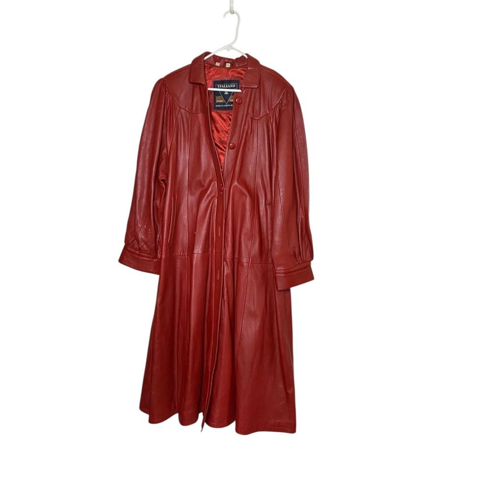Italiano Womens Trench Coat Genuine Leather Button up Collared Red Small 8-9